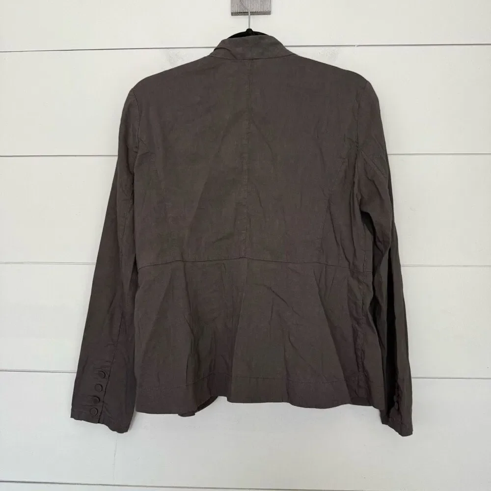 Eileen Fisher Women’s Petite Medium Brown Linen Blend Zip Up Jacket